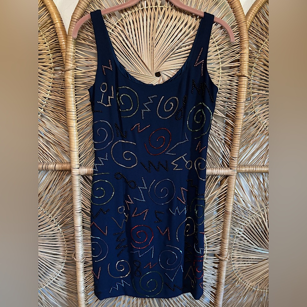 Vintage 90s Cache Beaded Dress - Picture 2 of 8